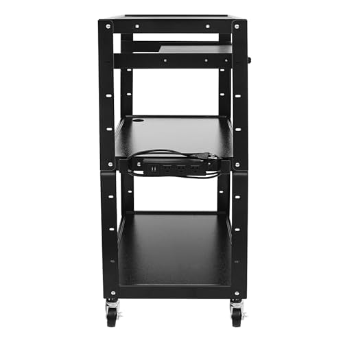 Rolling Computer Cart on Wheels AV Carts & Stands with Height Adjustable Shelf Media Cart with Keyboard Tray Computer Workstation for Office Classroom