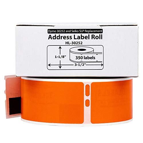 HouseLabels Compatible with Dymo 30252 Labels, Orange, 1-1/8" x 3-1/2"