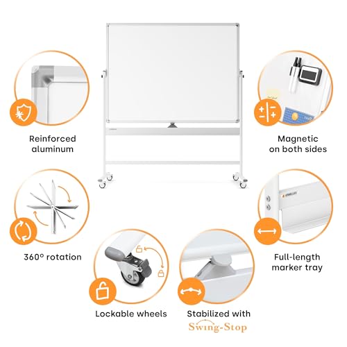 Kamelleo Rolling Whiteboard on Wheels 60" x 46", Double Sided White Board