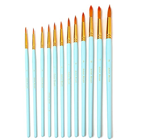 HBJWOV 12 Shaped Brush Set Nylon Hair Watercolor Gouache Acrylic Oil Paint for Beginners Artists(Blue)