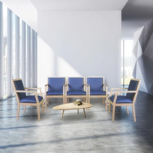 Romig Regent WallGuard Guest & Reception Waiting Room Wood Side Chair - Noble Oak/Navy Blue Vinyl