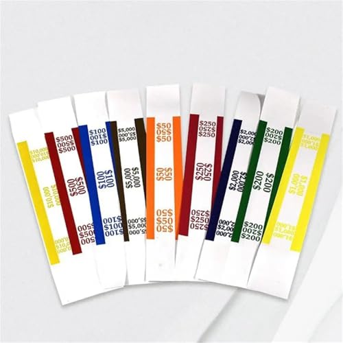 Money Bands for Cash 450 Pcs Money Band Bundle 9 Color Self-Sealing Cash Straps Denomination Sorting Ideal for Banks Retail Hospitality Natural Kraft