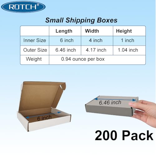 ROTCH 200 Pack 6x4x1'' Small Shipping Boxes, Cardboard Corrugated Mailers, White (M641-200-W)