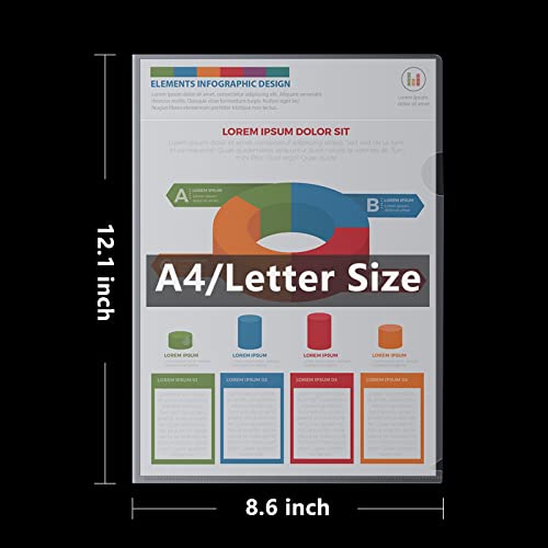 100 Pcs Clear Document Folder Project Pocket for US Letter / A4 Size - Transparent L-Type Plastic Folder