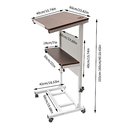Lectern Podium Stand, Height Adjustment Portable Pulpit with 4 Rolling Casters, Lower Storage Shelf Floor Lectern Rolling Podium for Classroom, Concert, Church, White