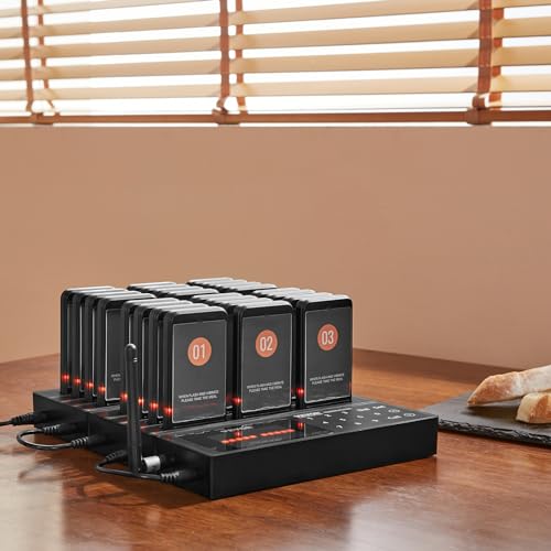 VEVOR Restaurant Pager System,Touch Screen Keyboad Wireless Long Range Lineup Waiting Queue Signal, Guest Customer Calling Beepers with Vibration & Flashing, 24 Buzzers