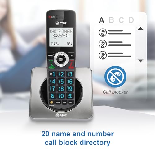 AT&T GL2101-2 DECT 6.0 2-Handset Cordless Phone with Call Block & Caller ID - Full-Duplex Speakerphone, 2" White Backlit Display, Lighted Keypad, Graphite & Black