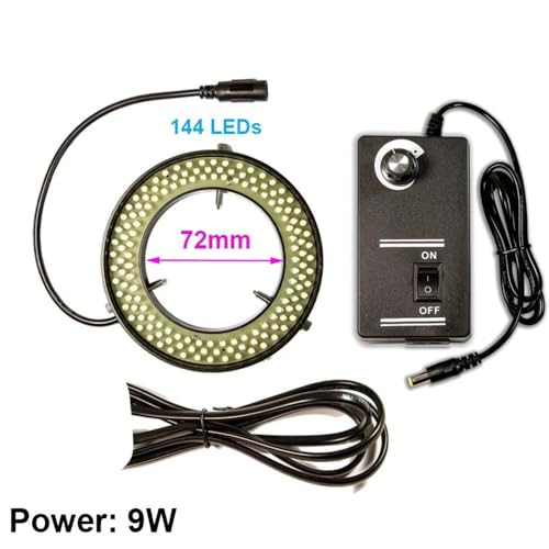 Microscope Accessories Kit 8000K 72-47mm 9W/10W 144/152 LED Microscope Ring Light Illuminator Lamp for Industry Stereo Microscope Lens Camera Microscope Slides(144 LED 72mm 9W)