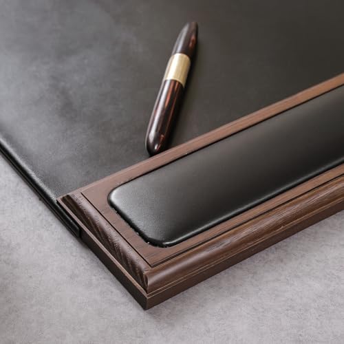 Walnut & Black Leather 34" x 20" Side-Rail Desk Pad