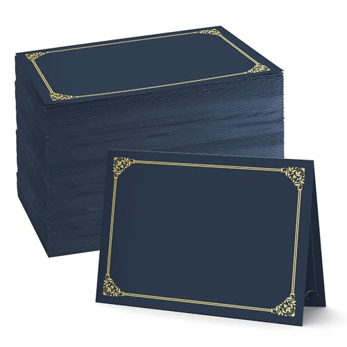 Navy Blue Certificate Holders (100 Packs), Diploma Covers Gold Foil Border
