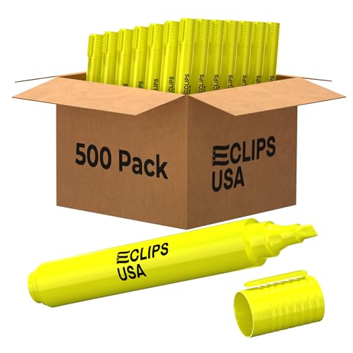 E-CLIPS USA Highlighters Bulk, Yellow Highlighter Markers, Chisel Tip, Fluorescent Yellow, Office Supplies, School Supplies (500 Pack)