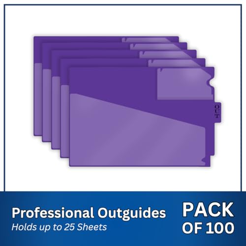 Doctor Stuff - Center Tab Vinyl Out Guides, Diagonal Cut Front Pocket, Top Charge Out Slip Pocket, Plastic File Folder, Letter Size 9" x 13-1/4", Purple, 100/Box