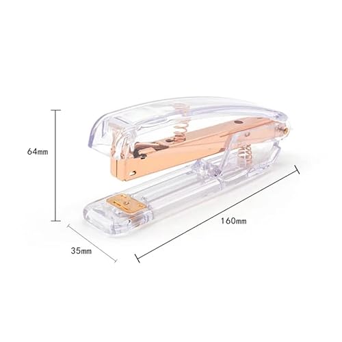 BNISRGLD Rose Gold Transparent Plastic Stapler Study Binding Machine Stationery with Staples for School Office