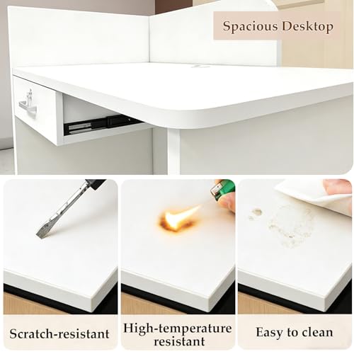 Small Reception Desk 31.5"×17.7"×39.4" Checkout Counter Front Desk Modern Reception Room Tables with Lockable Drawers, for Office Beauty Salon Retail Counter(White)