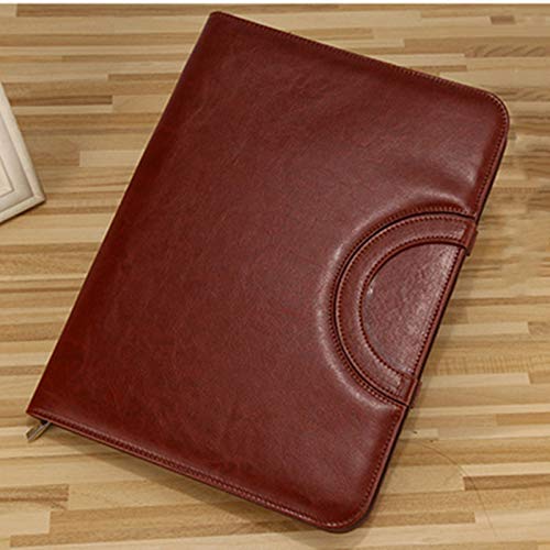 HFZJYSHN Portfolio Binder Conference Folder A4 A4 Folder PU Leather Zipper Ring Binder Conference Bag Business Briefcase for Office Work(Brown)