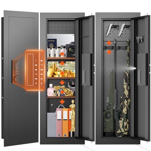 kavey 47.24" Wall Safe Between the Studs, Hidden Safe with Pegboard & LCD Keypad, Digital In Wall Gun Safe with 3 Removable Shelves, Magnetic Gun Slot, In Wall Safe (Black-Digital)