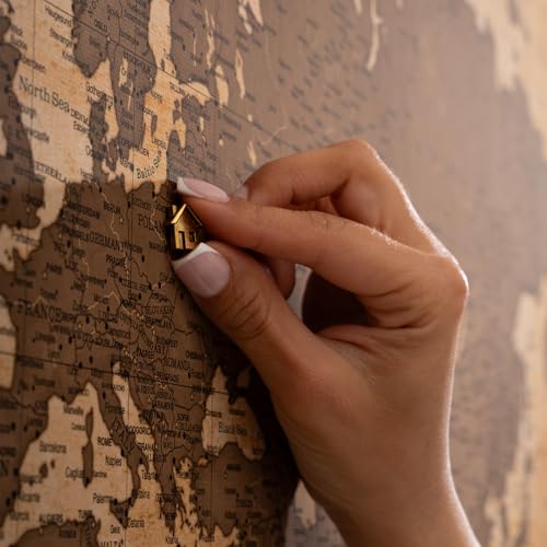 Canvas World Map with Cork Pin Board - English Lettering - Decorative Wall Decoration for All Rooms - Canvas Pictures with World Map Motif (70x50 cm, Pattern 1)