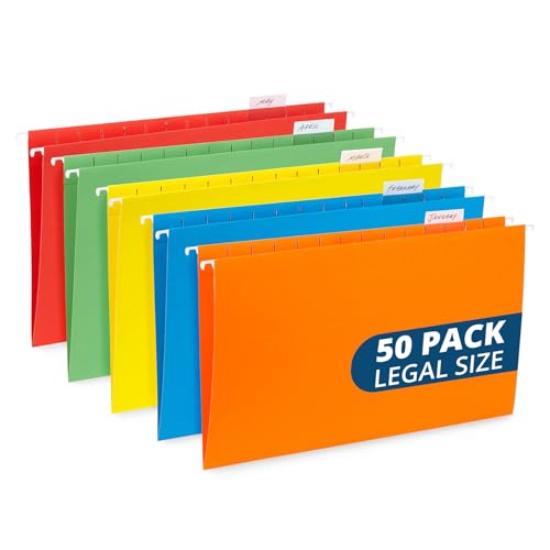 Blue Summit Supplies 50 Hanging File Folders, Legal Size, Assorted Colors