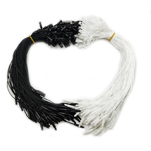 Hang Tag String 3000 PCS Plastic Tag 20cm Black White Hang Polyester Rope String Snap Lock Pin Loop Tie Fasteners for Garment Bag Tags Cards(Square White)
