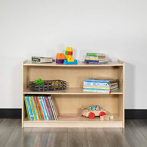 BizChair Wooden 2 Section School Classroom Storage Cabinet for Commercial or Home Use - Safe, Kid Friendly Design - 24" H x 36" L (Natural)