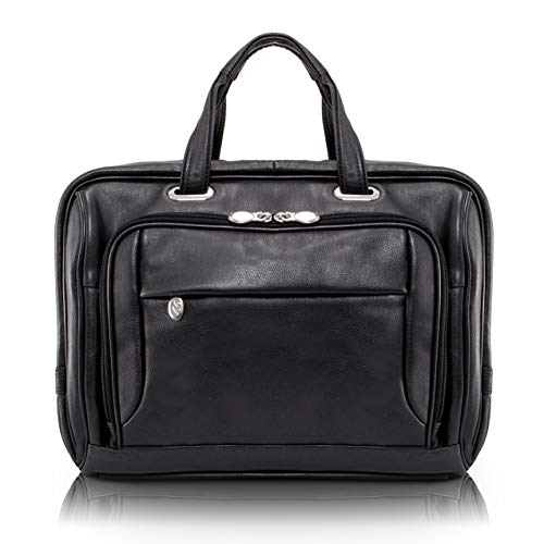 McKlein, I Series, WEST LOOP, Full Grain Cashmere Napa Leather, 15" Leather Expandable Double Compartment Briefcase, Black (44575)