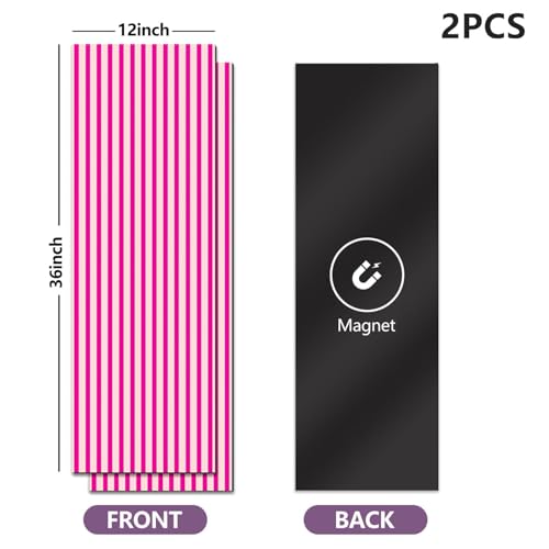 CEREJYPUZ 2 Pcs Locker Magnetic Wallpaper Pink White Vertical Striped Retro Seamless Design 12" x 36" Wall Magnetic Sticker Removable Locker Accessories Decor Easy Install for Office School