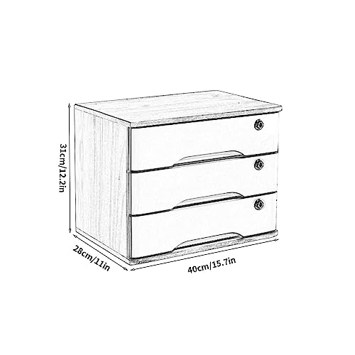EliteBloom Desktop Storage Box with Drawers - Desktop File Cabinet, Wooden Desktop Storage Box with Lockable Drawers, Office Supplies A4/Receipt File Organizer, Flat File Cabinet (3 Drawer)