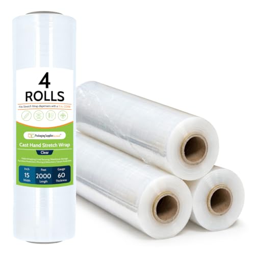 PSBM Cast Hand Plastic Stretch Wrap/Shrink Film 15" x 2000 Ft 60 GA 4 Rolls