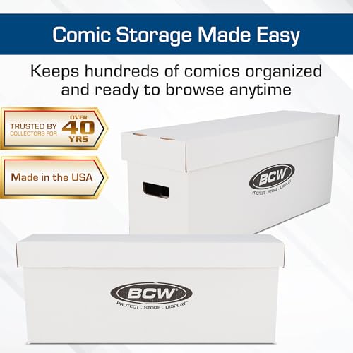 BCW Long Comic Storage Boxes, Holds 250-300 Comics Each, White, 10 Pack