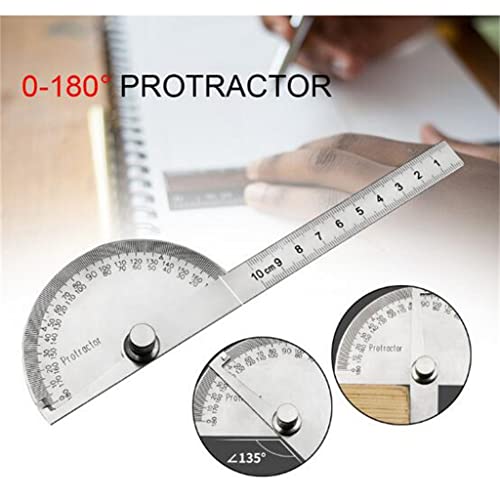 MVNOIRE 1Pcs 180 Degree Adjustable Protractor Multifunction Stainless Steel Roundhead Craftsman Rule