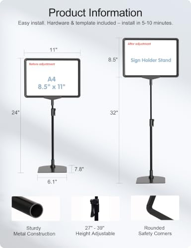 Sign Holder Stand,Sign Stand for Display,Adjustable Sign Holders For Table Top，Table Sign Holders 8.5 x 11,8 Packs,Black