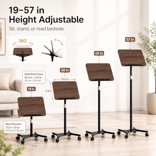 Rolling Book Stand with Wheels, Adjustable Sheet Music & Reading Stand