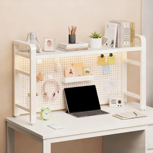 JHDXL Desktop Shelf Organizer Display Rack, Desktop Bookshelf with Anti-Slip Feet & Back Pegboard, Industrial Bookshelf, for Office Home Dormitory(White,68 * 75cm/26.8 * 29.5in)