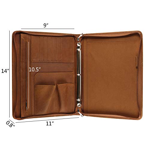 YIWEN Leather 3 Ring Binder Portfolio Zippered for 8.5 x 11 Notepad