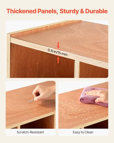 VEVOR 3-Section Coat Locker, Kids Lockers with 6 Hooks & Non-Slip Mat, Classroom Cubbies for Daycare, Home, Kindergarten- Natural