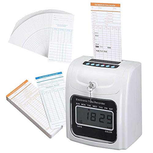 Employee Attendance Punch Time Clock Payroll Recorder LCD Display w/ 100 Cards