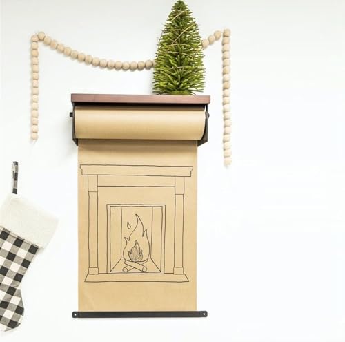 LNNW Kraft Paper Dispenser Wall Mounted Kraft Paper Roll Holder/Dispenser with Wood Shelf & Paper Roll, for Home Office, Easy to Install Decorative Message Boards for Wall(40cm/15.7inch Wide)