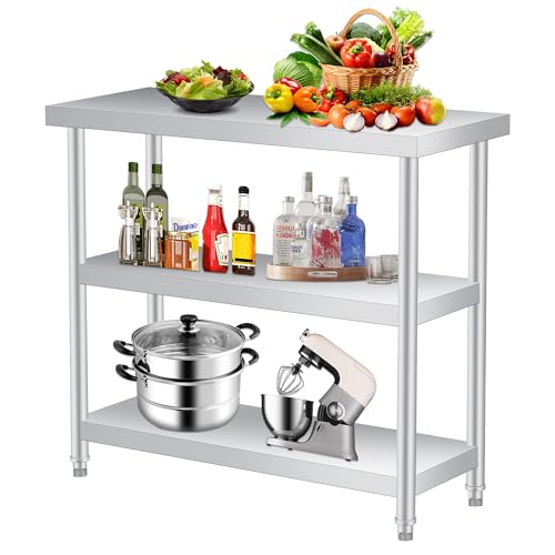 GarveeTech Stainless Steel Table, 14 x 24 x 34 in, 3-Tier Metal Prep Table