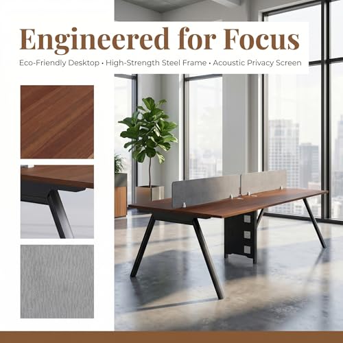 Office Cubicle Desk,4-Person Office Cubicle Workstation,Large Computer Desk with Privacy Panels & Cable Management,Offices Commercial Workspace (Walnut Brown, 94.4IN, Barrier workstation table)