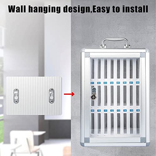 Aluminum Alloy Pocket Chart Cell Phones Storage Cabinet Wall-Mounted Phones Storage Locker Box with Portable Handle Key Lock & Handwritten Tags (Color : Silver, Size : 12)
