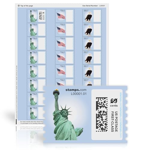 NetStamps Printable Postage Labels, Patriotic, 50 Sheets, 1200 Labels