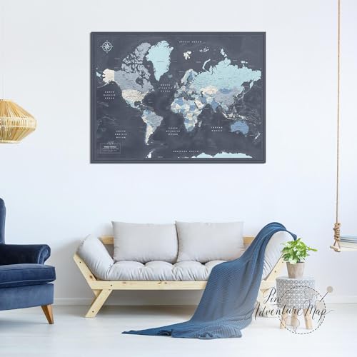 World Map Poster with Pins for Travel Tracking | Satin-Coated Push Pin Travel Map Poster for travel tracking (53 x 40)
