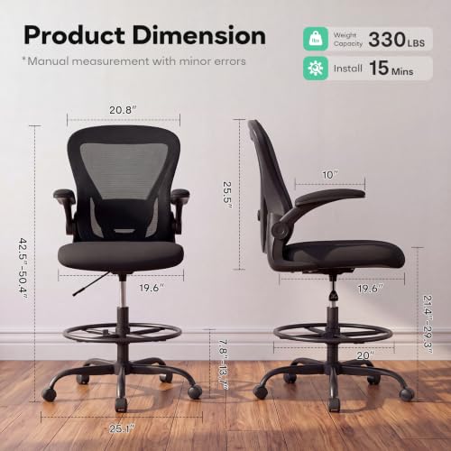 Sucrever Ergonomic Drafting Chair, Tall Office Chair for Standing Desk