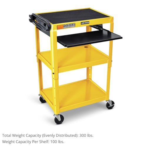 LUXOR UCMT1KB-YW Adjustable-Height Steel Utility Cart - Pullout Keyboard Tray, Yellow