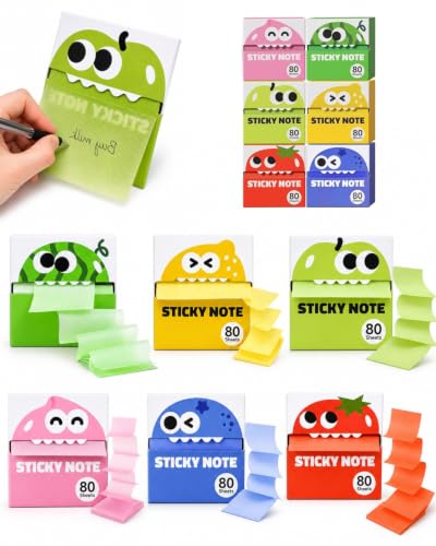 Transparent Sticky Notes Glitter 6 Fruit Monster Pull Out Dispenser Boxes