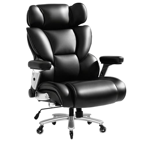 FLEXISPOT 600lbs Big and Tall Office Chair for Heavy People, Heavy Duty Computer Desk Chair with Lumbar Support 2D Armrest Blade Wheels, Chairs for Home Office Gaming Working, PU Leather, Black