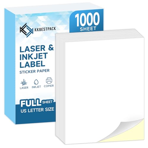 Full Sheets Sticker Paper – 1000 Sheets, 8.5" x 11" Letter Size, for Inkjet & Laser Printers