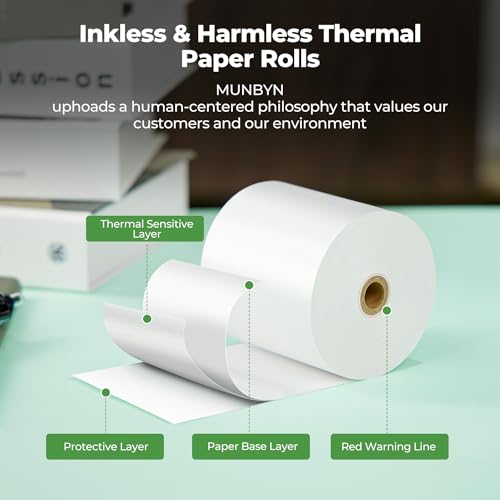MUNBYN Thermal Paper 3 1/8 x 230ft, 50 Rolls Receipt Paper Work for Star Micronics TSP100 TSP143 Epson 80mm Receipt Printer Square POS Register, 80mm Thermal Receipt Papers, BPA Free, Plus Version