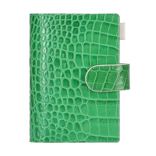 Smartfee Leather Personal Organizer Planner – 6 Rings Notebook Binder with Flyleaf, 30mm Gold Ring, Croc Print and Nappa Leather（Green&Beige)