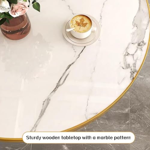 Small Round Table for 2, Modern Round Conference Table with Gold Pedestal Base for Cafe, Reception Room(White-1,60cm)